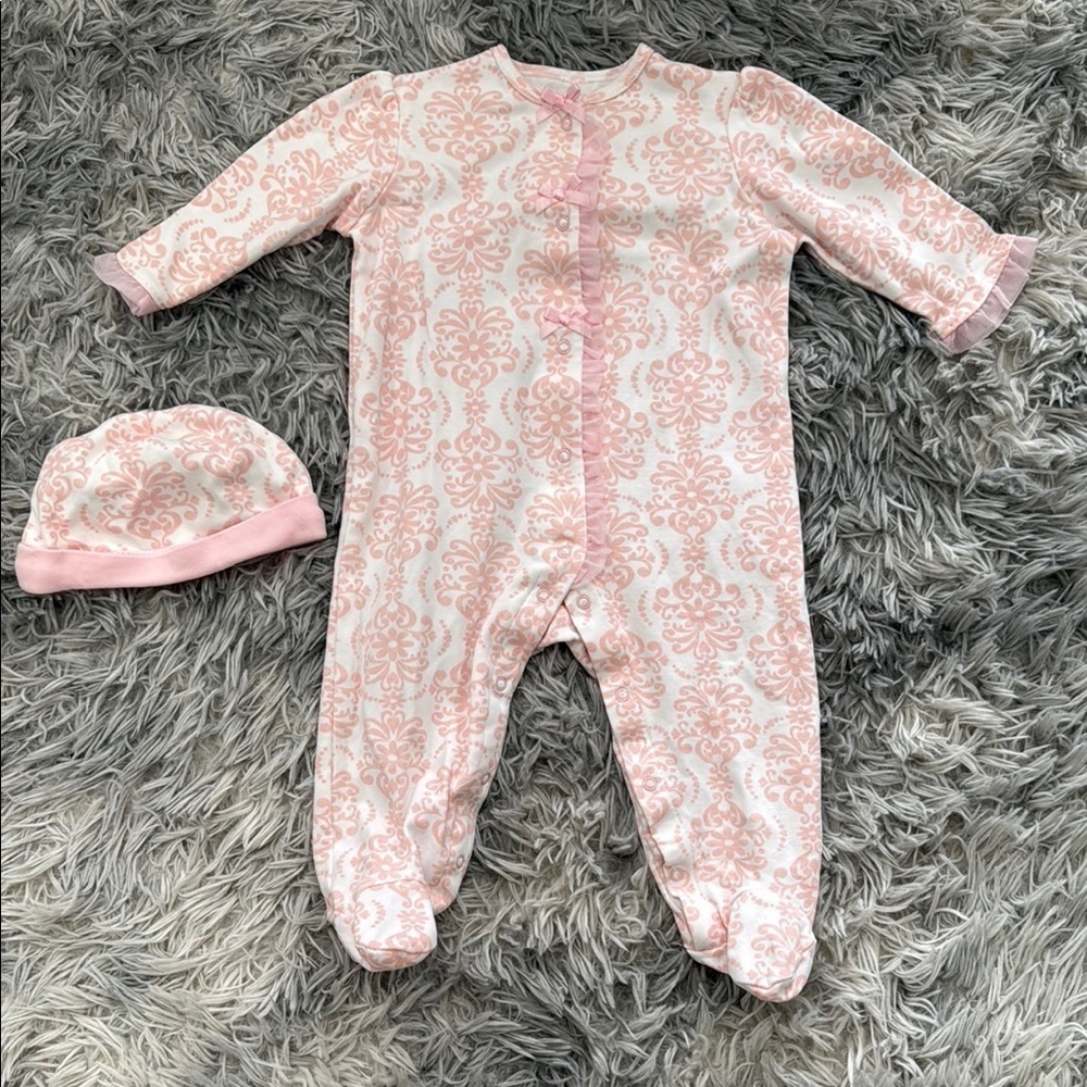 Pink Patterned Kids One Piece with Hat